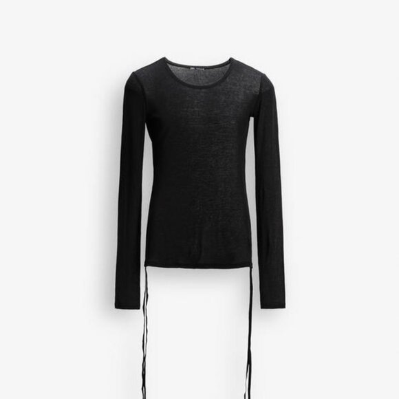 Zara Tops - Zara Black Long-Sleeve Scoop Neck Top with Side Ties - Size SMALL